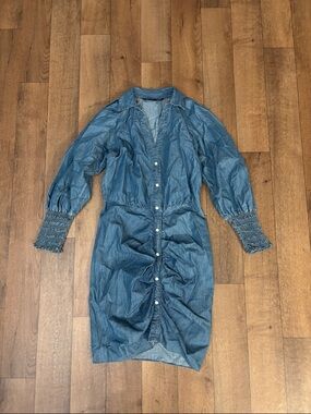 Veronica Beard Jeans Womens Blue Ruched Chambray Shirt Dress Size 2 boho beach